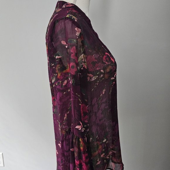 KUT from the KLOTH purple BLOUSE top FLORAL l/s SHEER hi-low BUTTONS - Picture 10 of 12